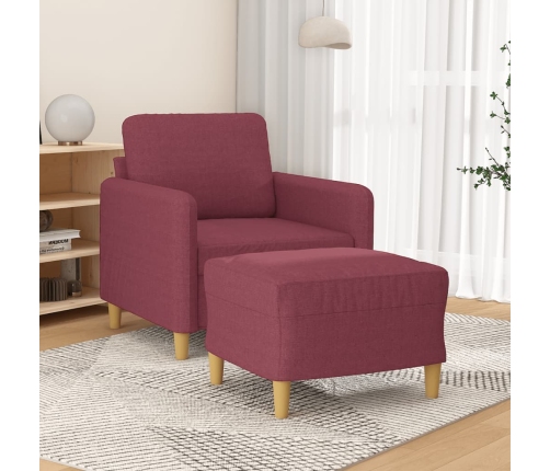 vidaXL Sillón con taburete tela rojo tinto 60 cm