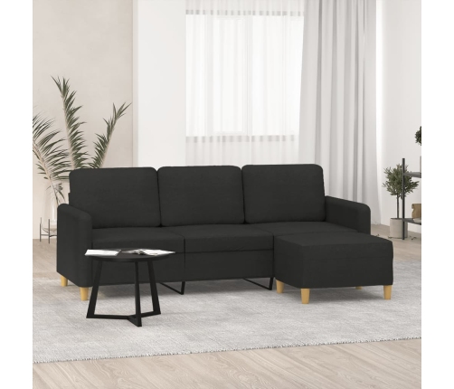 Sofá de 3 plazas con taburete de tela negro 180 cm