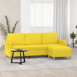 Sofá de 3 plazas con taburete de tela amarillo claro 180 cm