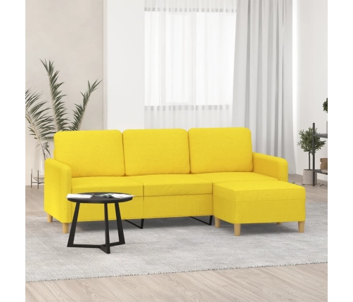 Sofá de 3 plazas con taburete de tela amarillo claro 180 cm