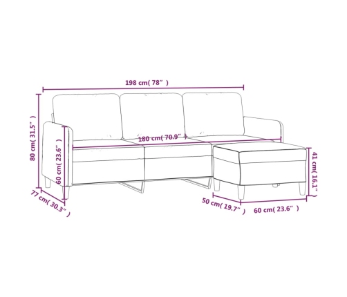 vidaXL Sofá de 3 plazas con taburete de tela gris taupe 180 cm