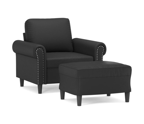 Sillón con taburete cuero sintético negro 60 cm