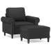 Sillón con taburete cuero sintético negro 60 cm