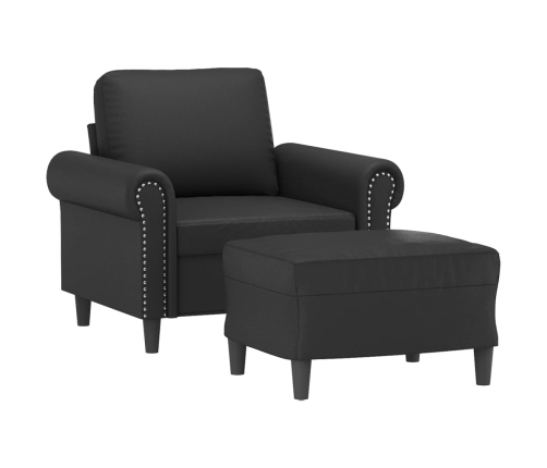 Sillón con taburete cuero sintético negro 60 cm