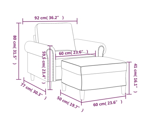 Sillón con taburete cuero sintético negro 60 cm