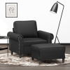 Sillón con taburete cuero sintético negro 60 cm