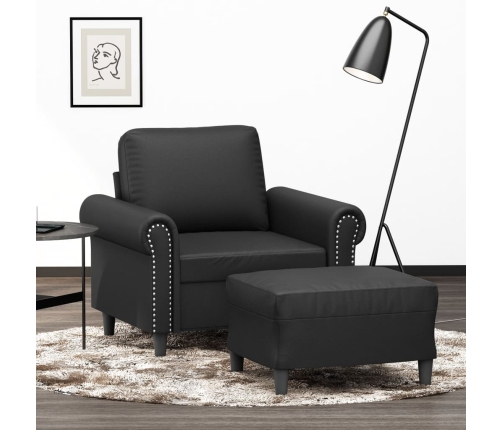 Sillón con taburete cuero sintético negro 60 cm