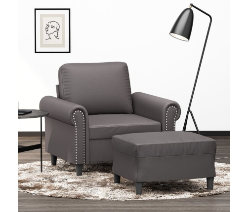 vidaXL Sillón con taburete cuero sintético gris 60 cm