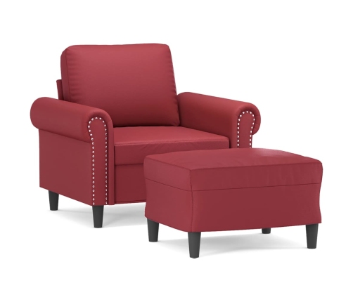 Sillón con taburete cuero sintético rojo tinto 60 cm