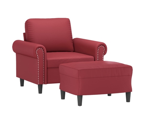 Sillón con taburete cuero sintético rojo tinto 60 cm