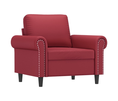 Sillón con taburete cuero sintético rojo tinto 60 cm