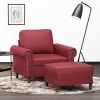 Sillón con taburete cuero sintético rojo tinto 60 cm