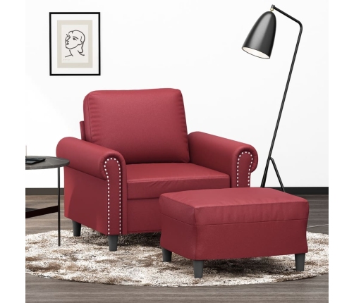 Sillón con taburete cuero sintético rojo tinto 60 cm