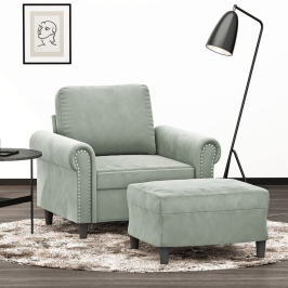 Sillón con taburete terciopelo gris claro 60 cm