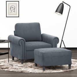 Sillón con taburete terciopelo gris oscuro 60 cm