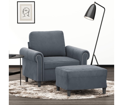 Sillón con taburete terciopelo gris oscuro 60 cm