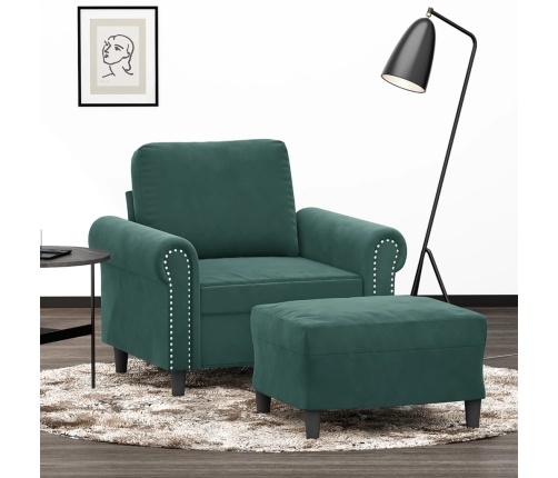 Sillón con taburete terciopelo verde oscuro 60 cm