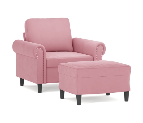 Sillón con taburete terciopelo rosa 60 cm