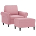 Sillón con taburete terciopelo rosa 60 cm