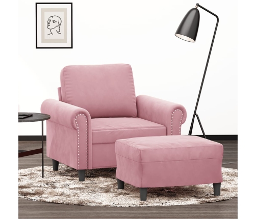 Sillón con taburete terciopelo rosa 60 cm