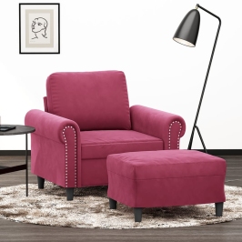 Sillón con taburete terciopelo rojo tinto 60 cm