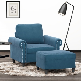 Sillón con taburete terciopelo azul 60 cm