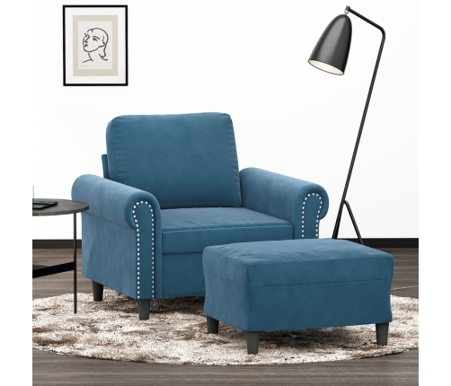 vidaXL Sillón con taburete terciopelo azul 60 cm