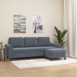 Sofá de 3 plazas con taburete de terciopelo gris oscuro 180 cm