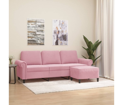 Sofá de 3 plazas con taburete de terciopelo rosa180 cm