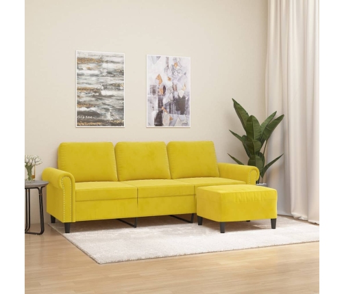 Sofá de 3 plazas con taburete terciopelo amarillo 180 cm