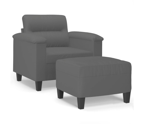 Sillón con taburete tela de microfibra gris oscuro 60 cm