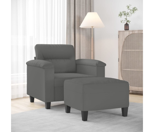 Sillón con taburete tela de microfibra gris oscuro 60 cm