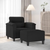 Sillón con taburete tela de microfibra negro 60 cm