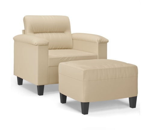 vidaXL Sillón con taburete tela de microfibra crema 60 cm