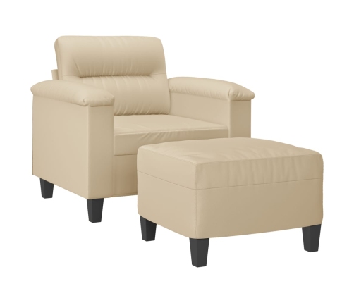 vidaXL Sillón con taburete tela de microfibra crema 60 cm