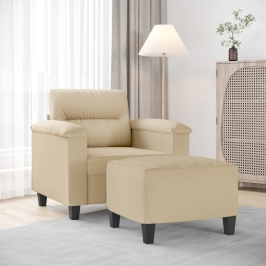 Sillón con taburete tela de microfibra crema 60 cm