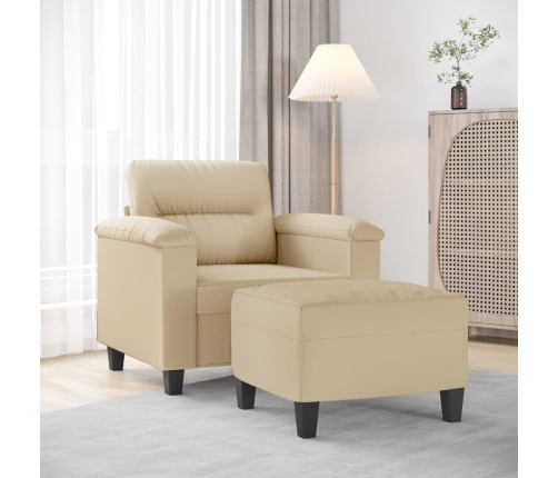 vidaXL Sillón con taburete tela de microfibra crema 60 cm