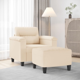 Sillón con taburete tela de microfibra beige 60 cm