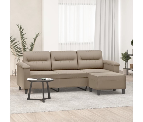Sofá de 3 plazas y taburete tela microfibra gris taupe 180 cm