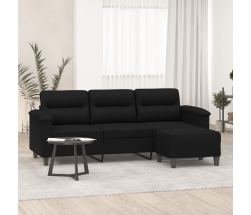 Sofá de 3 plazas y taburete tela microfibra negro 180 cm