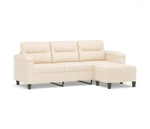 Sofá de 3 plazas y taburete tela microfibra beige 180 cm