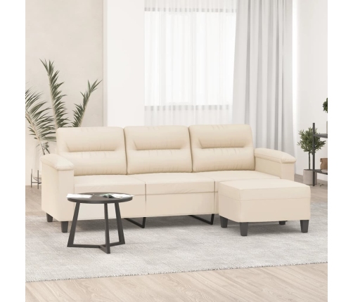 Sofá de 3 plazas y taburete tela microfibra beige 180 cm