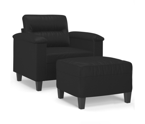 Sillón con taburete cuero sintético negro 60 cm