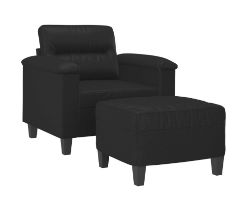 Sillón con taburete cuero sintético negro 60 cm