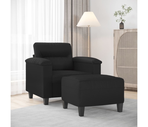 Sillón con taburete cuero sintético negro 60 cm