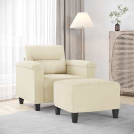 Sillón con taburete cuero sintético color crema 60 cm