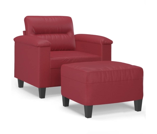 vidaXL Sillón con taburete cuero sintético rojo tinto 60 cm