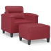 Sillón con taburete cuero sintético rojo tinto 60 cm