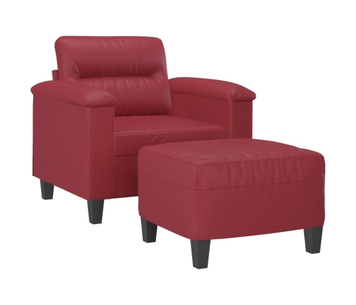 vidaXL Sillón con taburete cuero sintético rojo tinto 60 cm