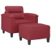 Sillón con taburete cuero sintético rojo tinto 60 cm